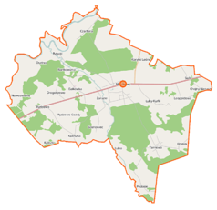 Mapa konturowa gminy Miastkowo, w centrum znajduje się punkt z opisem „Borowe”