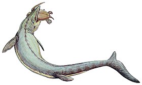 מוזאזאורוס טורף צב ים. הוא חי בתקופה שבין 70 מ"ש לסיום עידן הדינוזאורים לפני 66 מ"ש.