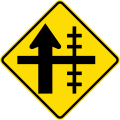 (W15-1A/PW-13a) Railway level crossing on side road to right