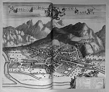 Gravure en noir et blanc de Saint-Jean de Maurienne en 1726