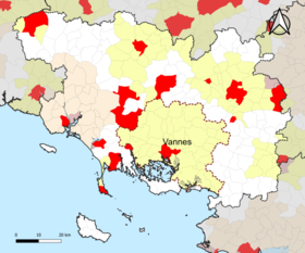 Localisation de l'aire d'attraction de Vannes dans le département du Morbihan.