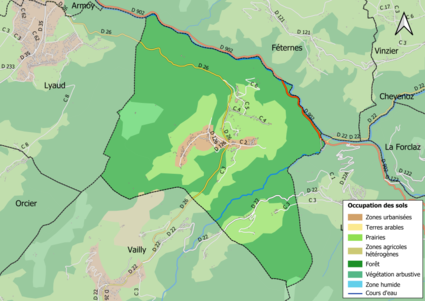 Carte en couleurs présentant l'occupation des sols.