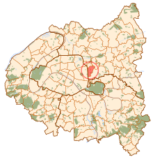 Une carte de la petite couronne parisienne, avec indiqué la situation de la commune de Bagnolet
