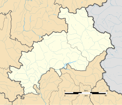 Mapa konturowa Alp Wysokich, na dole po lewej znajduje się punkt z opisem „Lazer”