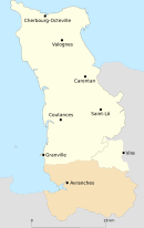 Carte de localisation du Cotentin et de l'Avranchin.