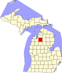 Map of Michigan highlighting Kalkaska County