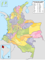 Map of the Departments of Colombia with Municipalities.