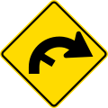 (PW-26) Curve between 90 and 120 degrees with minor road, to right