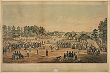 Lithograph of prisoners playing baseball