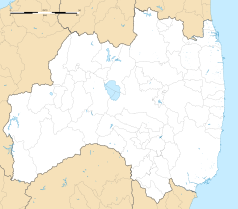 Mapa konturowa Fukushimy, blisko centrum po prawej na dole znajduje się punkt z opisem „Ishikawa”