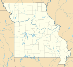 Mapa konturowa Missouri, po prawej znajduje się punkt z opisem „Ste. Genevieve”