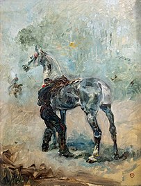  Artilleur sellant son cheval