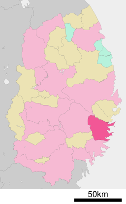 Kamaishis läge i Iwate prefektur Städer:      Signifikanta städer      Övriga städer Landskommuner:      Köpingar      Byar