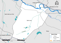 Carte en couleur présentantle réseau hydrographique de la commune