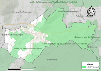 Carte des ZNIEFF de type 1 sur la commune.