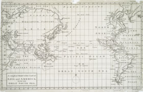 Zemljevid Tihega oceana med evropskim raziskovanjem, okrog leta 1754.