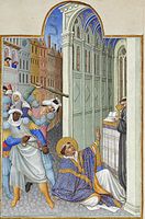 Markus' martyrium. Les Très riches heures du Duc de Berry (Musée Condé, Chantilly, Oise), ca. 1412 og 1416.