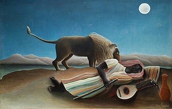 A Cigana Adormecida (1897) de Henri Rousseau. Coleção do Museu de Arte Moderna, Nova Iorque (definição 5 411 × 3 457)