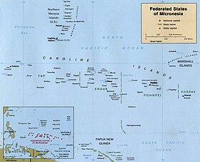 Mapa de Micronesia que muestra la ubicación de las islas Carolinas.