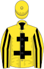 Yellow, black cross of lorraine, striped sleeves