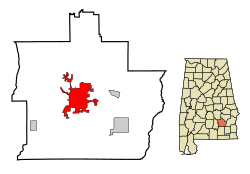 Location of Troy in Pike County, Alabama.