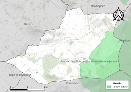 Carte de la ZNIEFF de type 1 sur la commune.