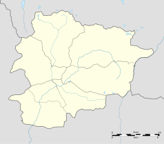 Mapa konturowa Andory, blisko centrum u góry znajduje się punkt z opisem „El Vilar”