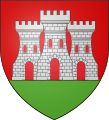 Escut de la comuna francesa de Domfront (Orne), amb un castell de plata terrassat de sinople