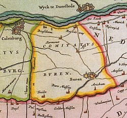 Zemljevic grofije Buren okoli leta 1665, Grofija Buren označena z rumeno