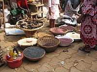 Haricots, céréales, riz, et poissons séchés.