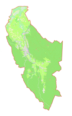 Mapa konturowa gminy Borovnica, blisko centrum na lewo znajduje się punkt z opisem „Borovnica”