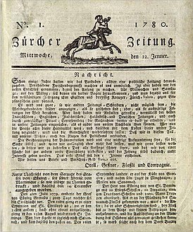 Первый номер «Цюрхер цайтунг» (1780)