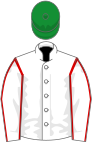 White, white sleeves, red seams, green cap