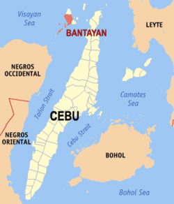 Mapa de Cebu con Bantayan resaltado