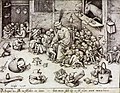 Gravure naar Pieter Brueghel de Oude, 1556. Al rijst den esele ter scholen om leeren, ist eenen esele hij en zal gheen peert weder keeren