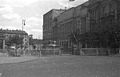 Month before Warsaw Uprising: Guardhouse and a bunker in front of City Headquarters building at 4 Piłsudski Square in the back townhouses along of Krakowskie Przedmieście street, from the left: 40 (fragment), 38 and 36 (ruins). July 1944