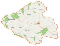 Mapa konturowa gminy Latowicz, blisko prawej krawiędzi na dole znajduje się punkt z opisem „Oleksianka”