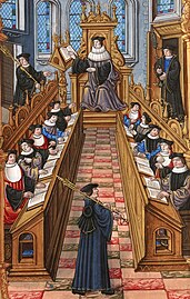 اجتماع هيئة التدريس بجامعة باريس في القرن السادس عشر.