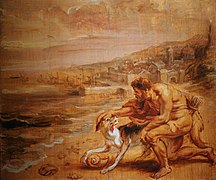 Hércules y el descubrimiento del secreto de la púrpura, óleo de Rubens (c. 1636).