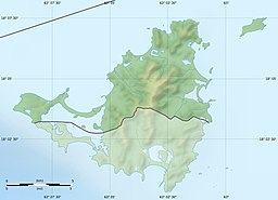 Map of Saint Martin pointing out the lagoon with a red marker