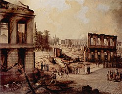 Schlossbrand und Schlossruine beim Aufstand 1830. Gemälde von Karl Schröder (1760–1844)