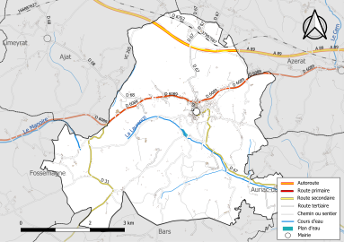 Carte en couleur présentant le réseau hydrographique de la commune