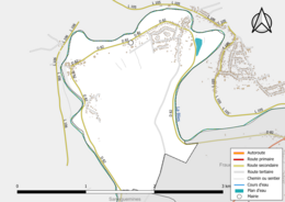 Carte en couleur présentant le réseau hydrographique de la commune