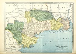 Barony map of County Waterford, 1900; Upperthird is coloured green, in the north.