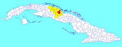 Camajuaní municipality (red) within Villa Clara Province (yellow) and Cuba