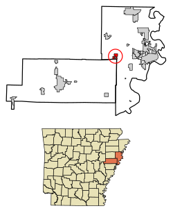 Location of Jennette in Crittenden County and St. Francis County, Arkansas.