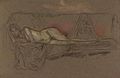 Ethel Warwick asleep on a sofa. Sketch by James Abbott McNeill Whistler, from 1900[10]