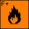 Hautement inflammable, F+ en haut du symbole