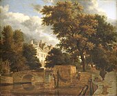 Jan van der Heyden (cityscape) and Adriaen van de Velde (figures). The stone bridge label QS:Len,"The stone bridge" label QS:Lpl,"Kamienny most" label QS:Lnl,"De stenen brug" 1660-1712. oil on panel medium QS:P186,Q296955;P186,Q106857709,P518,Q861259 . 37 × 44.5 cm (14.5 × 17.5 in). Amsterdam, Rijksmuseum Amsterdam.