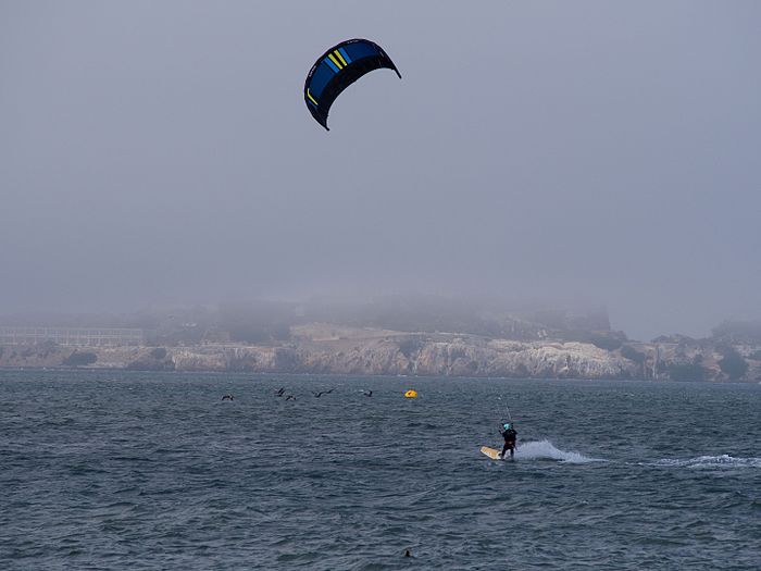 Kite surfer in San Francisco fog